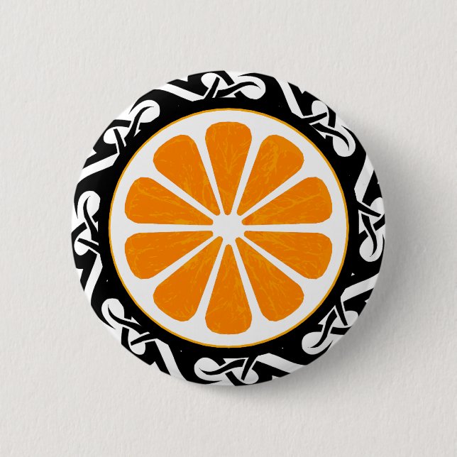 orange. tribal. 6 cm round badge (Front)