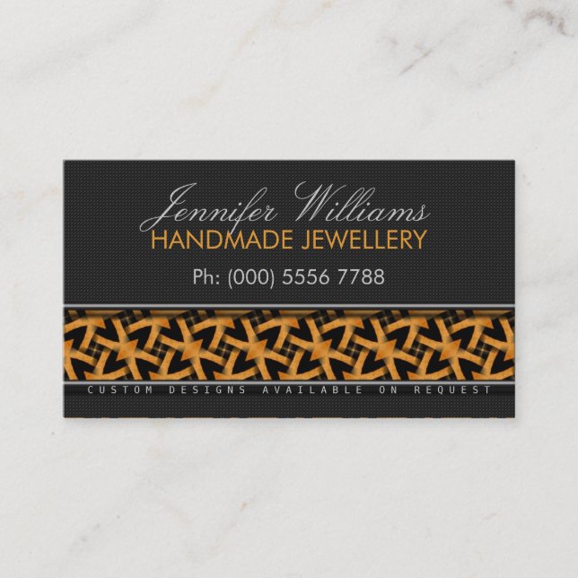 Orange Tribal Batik Stylish Black Business Cards (Front)