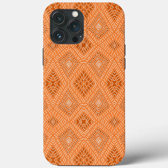 orange Tribal Diamonds African Pattern Case-Mate iPhone Case (Back)