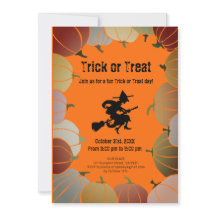 Orange Trick or Treat Spooky Flying Witch Pumpkins