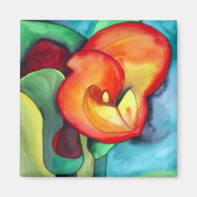 Orange tropical colourful Canna lily flower magnet (Front)