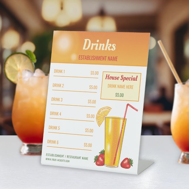 Orange Tropical Drink Menu For A Bar Or Restaurant Pedestal Sign (Creator Uploaded)
