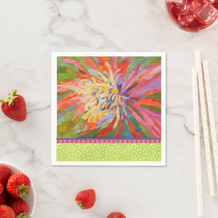 Orange Tropical Floral Lime Green Dot Border Napkin