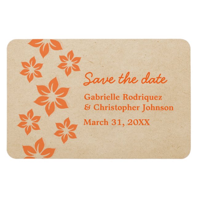 Orange Tropical Floral Save the Date Magnet (Horizontal)
