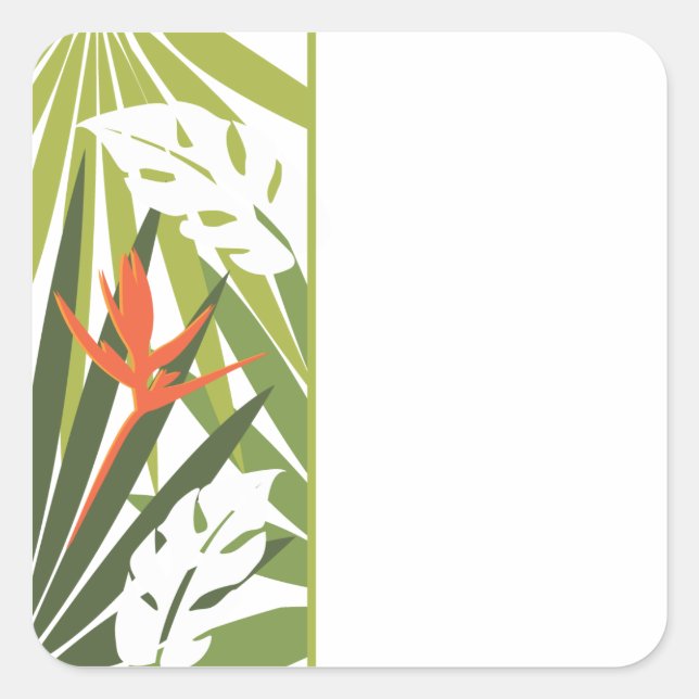 Orange Tropical Floral Wedding Favour Sticker (Front)
