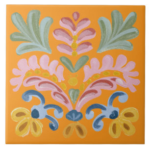 Orange Tropical Flower Unique Tile