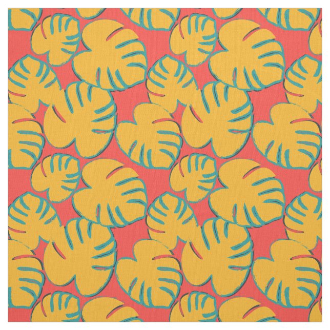 Orange Tropical Leaf Pattern Fabric (Swatch)