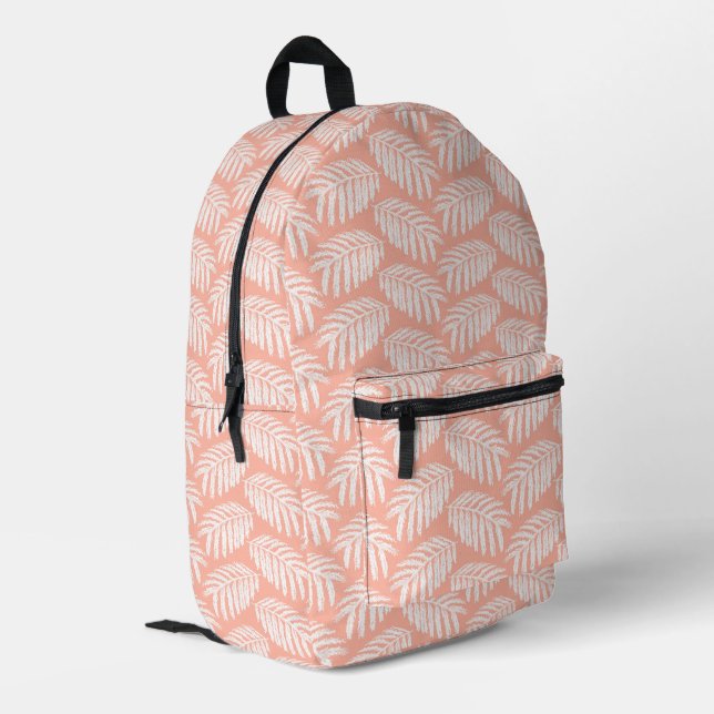 Orange Tropical Leaves Printed Backpack (Back Corner Left)