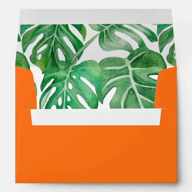 Orange Tropical Leaves Wedding Return Address Envelope (Back (Bottom))