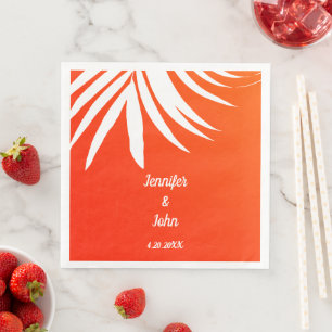 Orange Tropical Palm Leaf Sunset Beach Wedding Napkin