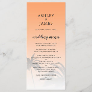 Orange Tropical Palm Tree Beach Wedding Menu