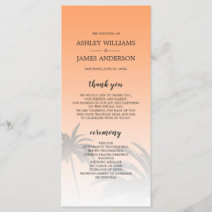 Orange Tropical Palm Tree Beach Wedding Programme