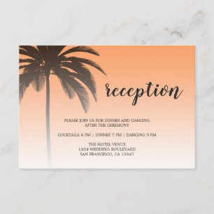 Orange Tropical Palm Tree Beach Wedding Reception Enclosure Card