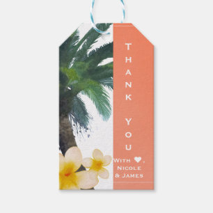 Orange Tropical Palm Tree & Plumeria Beach Party Gift Tags