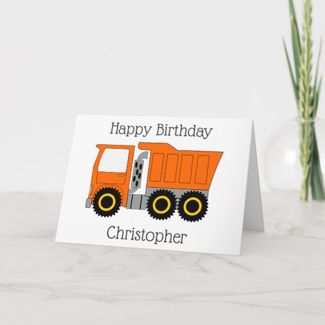 Orange Truck Personalised Birthday Card (Front)