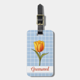 Orange Tulip, Blue White Grid, Custom Luggage Tag