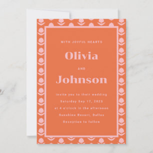 Orange Tulip Flower Wedding Invitation