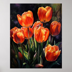 Orange Tulip Flowers Art Print Poster