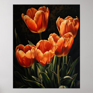 Orange Tulip Flowers Art Print Poster