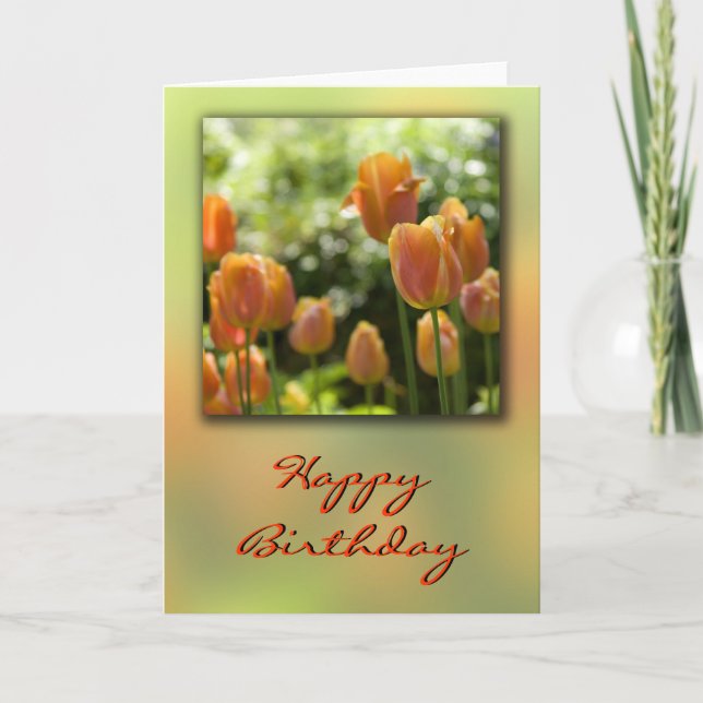 Orange Tulip Flowers Birthday Card (Front)