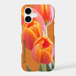 Orange Tulip Flowers Custom Add Your Name
