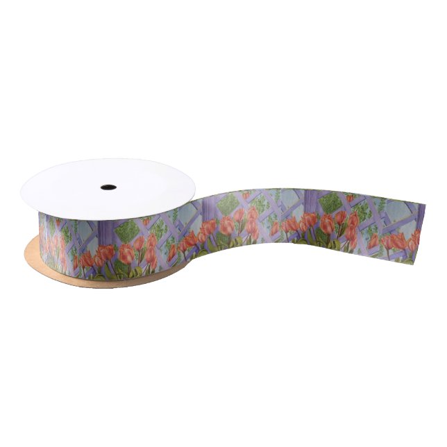 Orange Tulip Flowers Satin Ribbon (Spool)