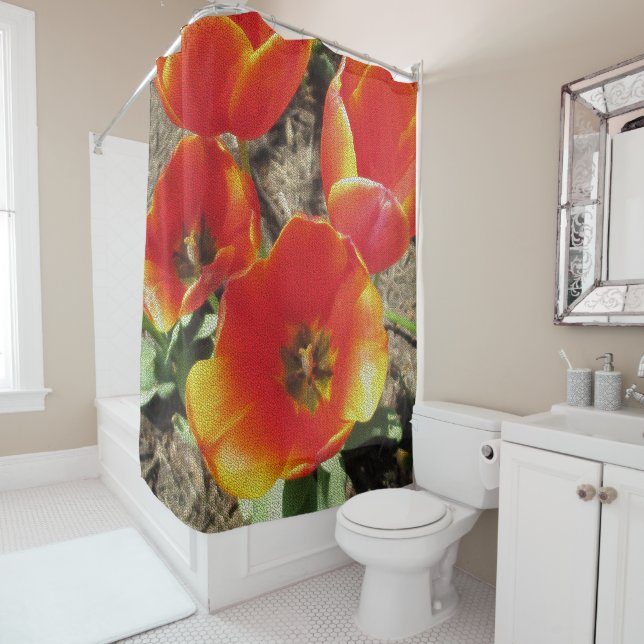 Orange Tulip Mosaic Shower Curtain (In Situ)