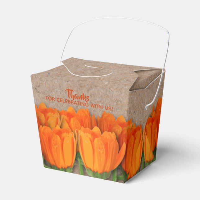 Orange Tulip on Kraft Take Out Style Favour Boxes (Front Side)