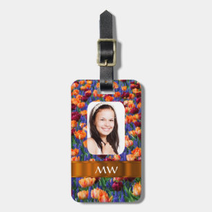 Orange tulip personalised photo luggage tag