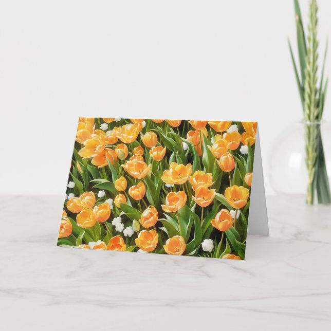Orange Tulips and Snowdrop Flowers Art Note Card (Front)