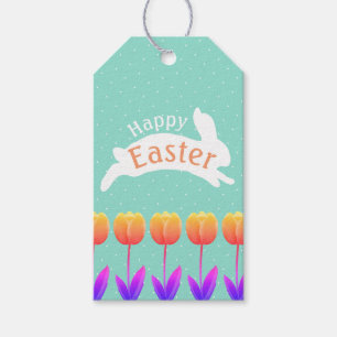 Orange Tulips & Bunny Happy Easter Gift Tags