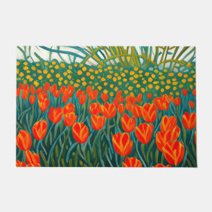 Orange Tulips Field Floral Doormat