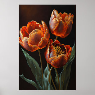 Orange Tulips Flower Art Print Poster