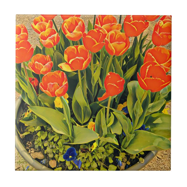 Orange tulips flower festival tile (Front)