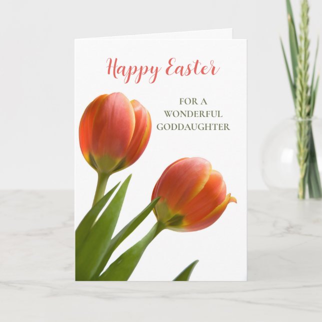 Orange Tulips Happy Easter Goddaughter Holiday Card (Front)