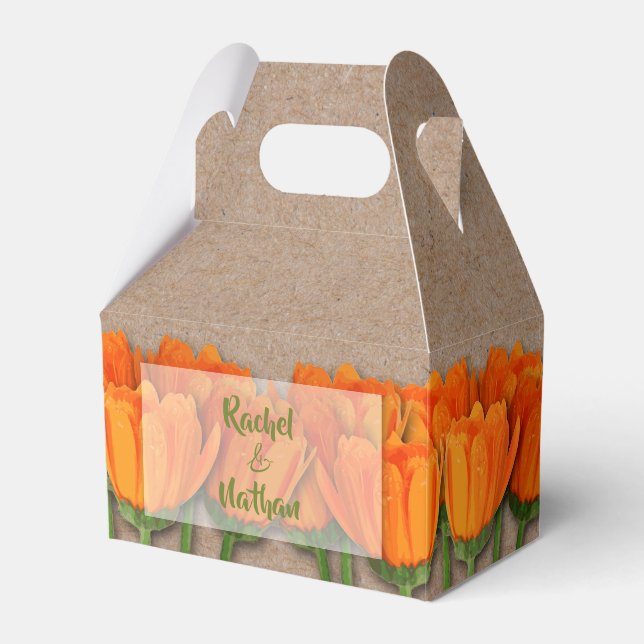 Orange Tulips Kraft Gable Favor Boxes (Front Side)