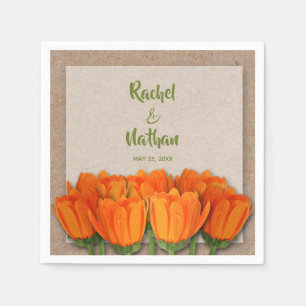 Orange Tulips on Kraft Background Party Napkins