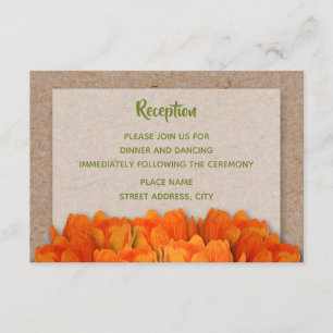 Orange Tulips on Kraft Wedding Reception Cards