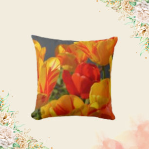 Orange Tulips Spring Flowers Cushion