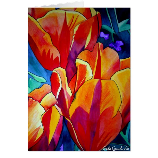 Orange Tulips watercolor art flower painting (Front)