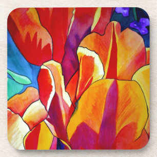 Orange Tulips watercolor art flower painting Coaster