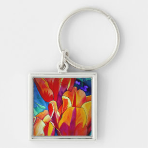 Orange Tulips watercolor art flower painting Key Ring
