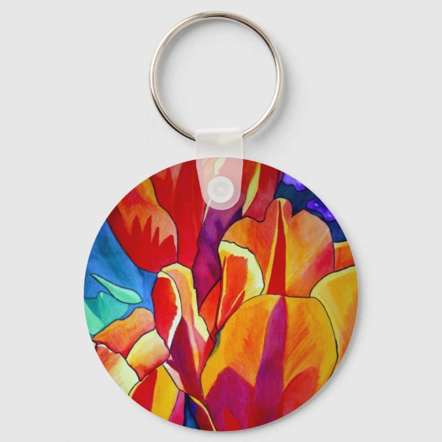 Orange Tulips watercolor art flower painting Key Ring (Front)