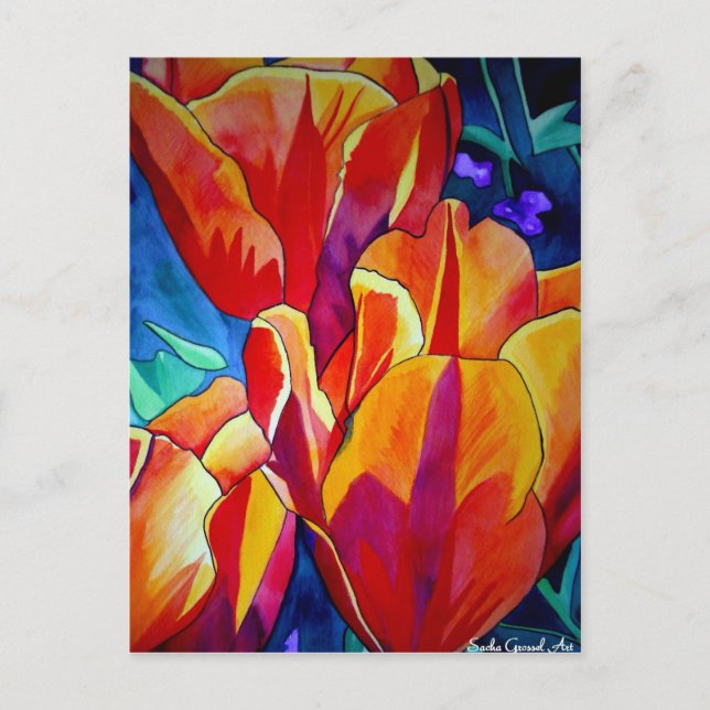 Orange Tulips watercolor art flower painting Postcard (Front)
