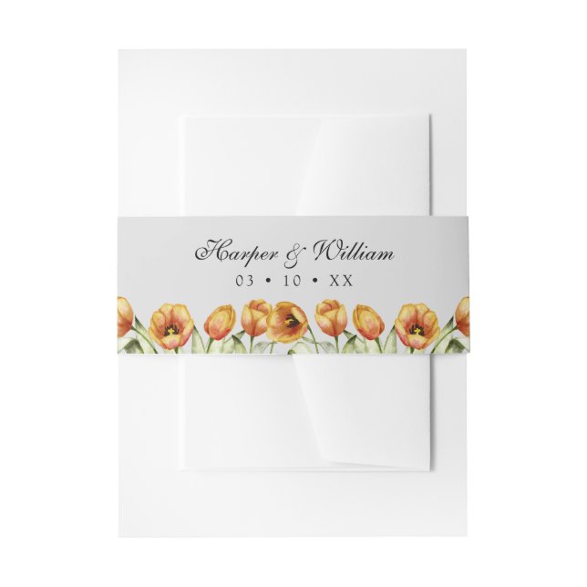 Orange tulips wedding invitation belly band (Front Example)