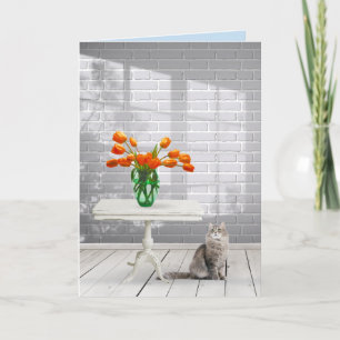 Orange Tulips with Cat Get Well Soon Card