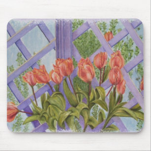 ORANGE TULIPS WITH PURPLE LATTICE MOUSEPAD