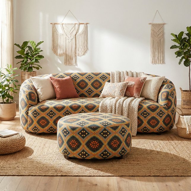 Orange Turquoise Black Ethnic Boho Pattern Fabric (Creator Uploaded)