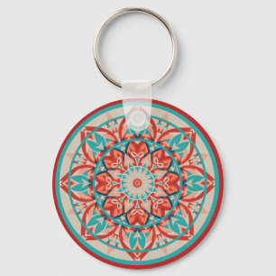 Orange & Turquoise Boho Mandala   Key Ring