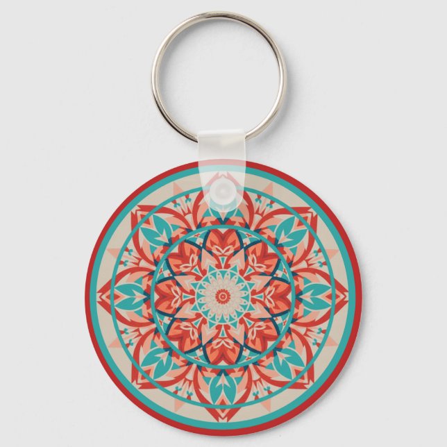 Orange & Turquoise Boho Mandala   Key Ring (Front)